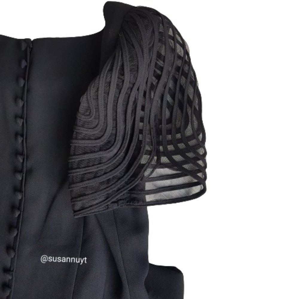 Donna Morgan Little Black Dress Academia Skeletal Glamourcore Sleeve Cap Sz 4 ♥️
